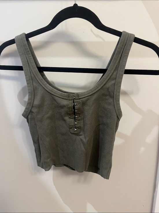 aerie Tops - Women's Olive Ribbed Hook-and-Eye Tank Top